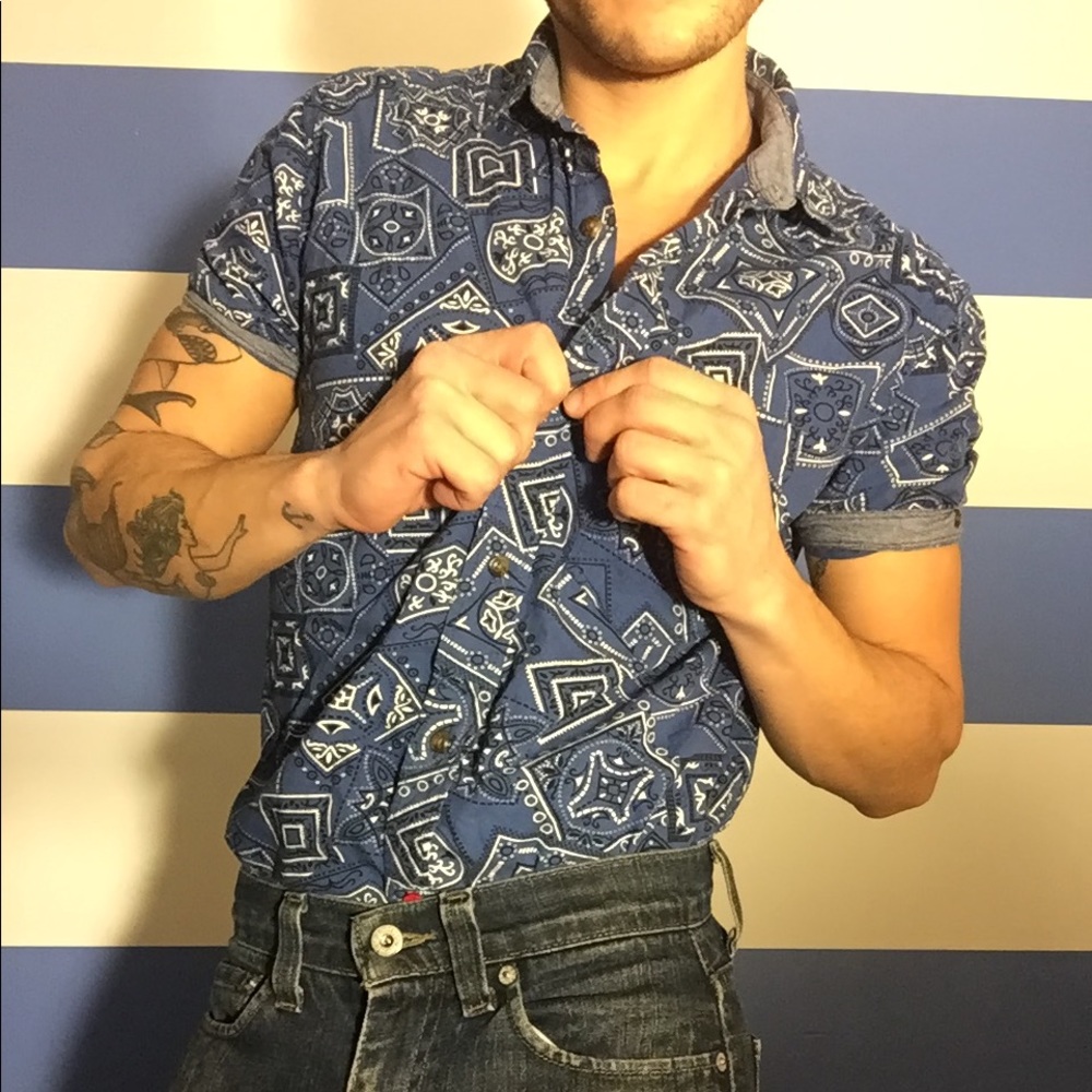 Bandana Inspired Short Sleeve Button Up